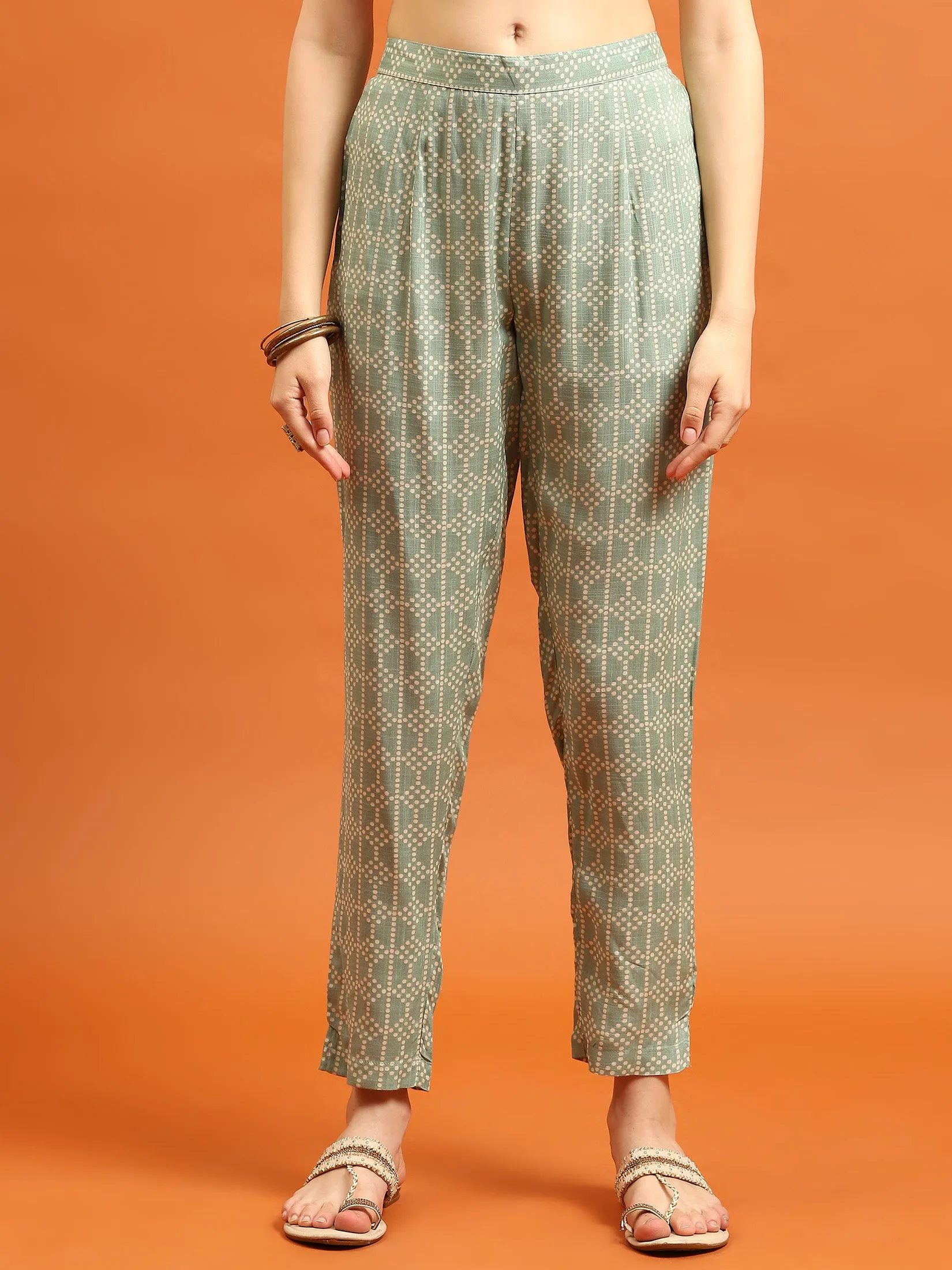 Women Green Round Neck Kurta Trouser Dupatta