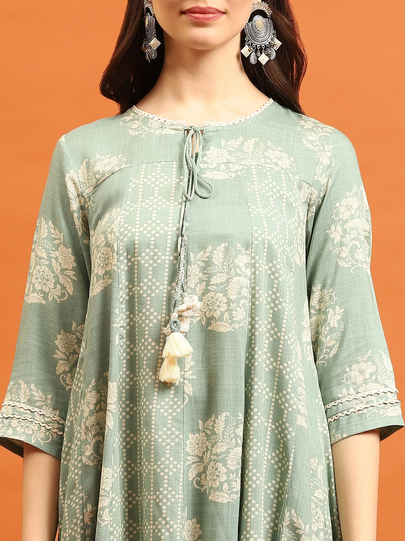 Women Green Round Neck Kurta Trouser Dupatta