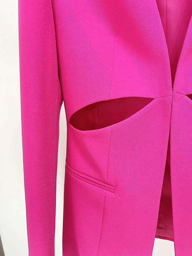 Women Pant Suit - Collarless Blazer - Slit Trouser Suit