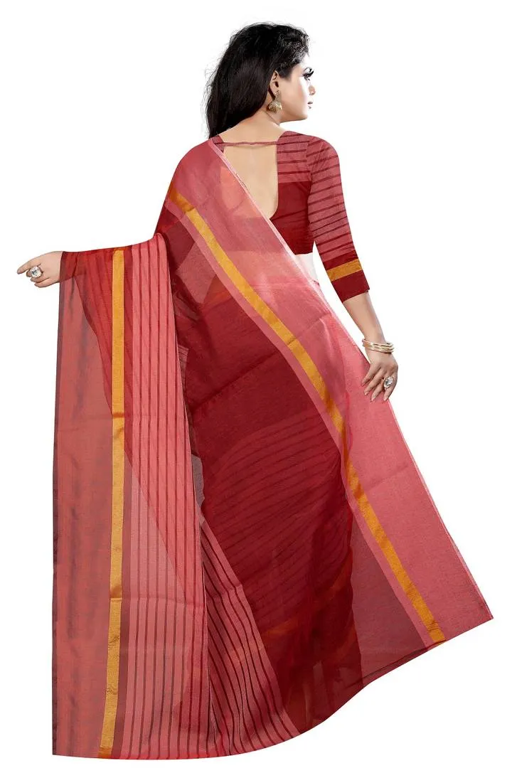 Women's Cotton Silk Striped Saree with Blouse piece Combo Of 3