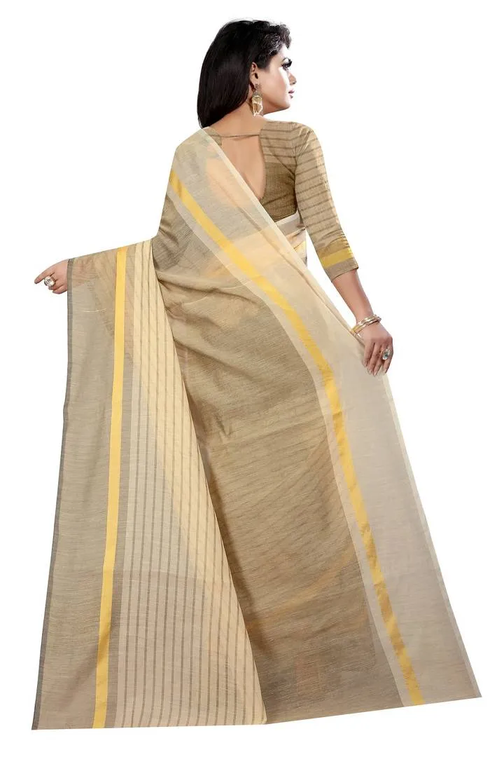 Women's Cotton Silk Striped Saree with Blouse piece Combo Of 3