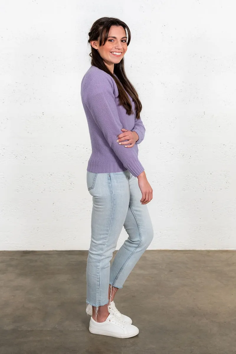 Womens Geelong Superfine Lambswool Moss Stitch Jumper - Lilac