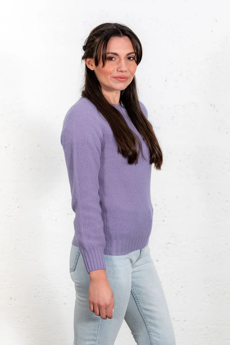 Womens Geelong Superfine Lambswool Moss Stitch Jumper - Lilac