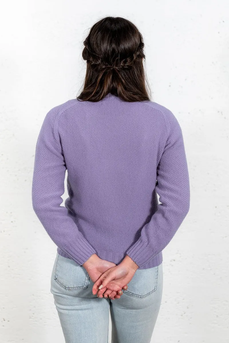 Womens Geelong Superfine Lambswool Moss Stitch Jumper - Lilac