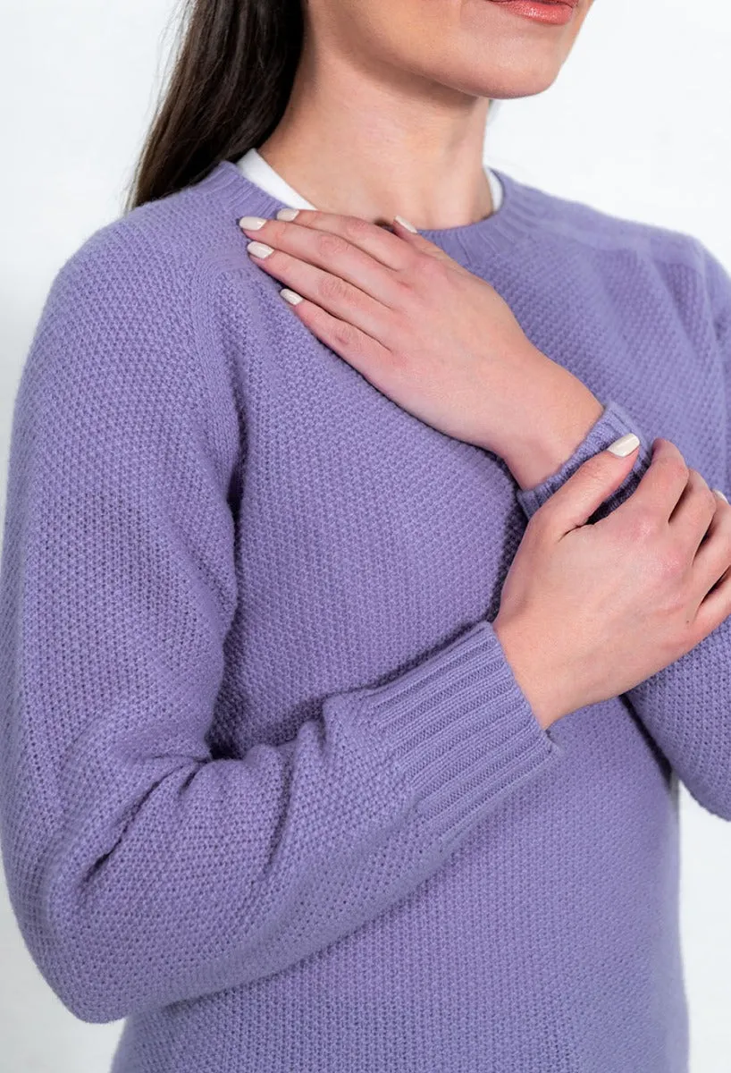 Womens Geelong Superfine Lambswool Moss Stitch Jumper - Lilac
