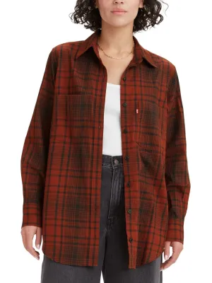 Women's Plaid Blouse Top,Brick